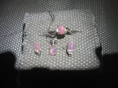 7x5mm AZALEA PINK LINDE STAR SAPPHIRE JEWELRY SET SIZE 8 • $129