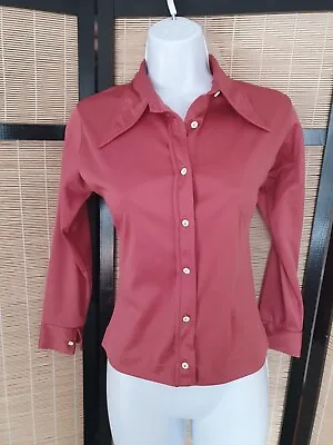 Vintage 70s Rose Pink Shirt With Pointed Collar In Size Small / UK Size 10 • £9.99