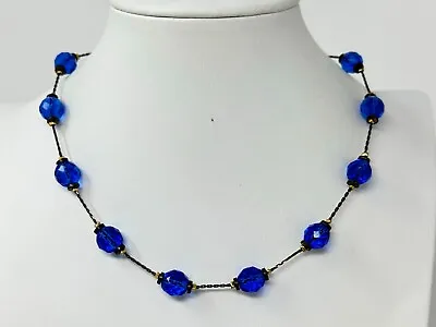 Beautiful Signed DABBY REID Royal Blue Crystal 17  Necklace • $24