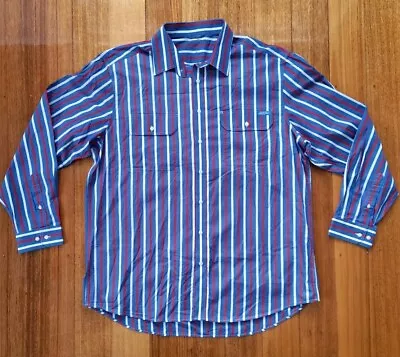 RM Williams Mens Stockyard Long Sleeve Red White Blue Striped Shirt 3XL VGC  • $36.26