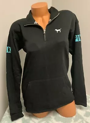 Victoria's Secret PINK Quarter Zip Pullover Sweatshirt Sz XS Black Blue • $21.50