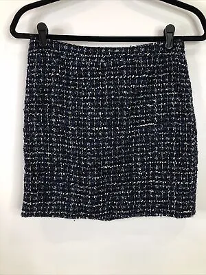 J Crew Women’s 00 Blue Black White Woven Wool Blend Lined Pencil Short Skirt • $8.99