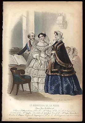 Jules David Hand-colored Lithograph Moniteur De La Mode Fashion Plate 1854 Paris • $50