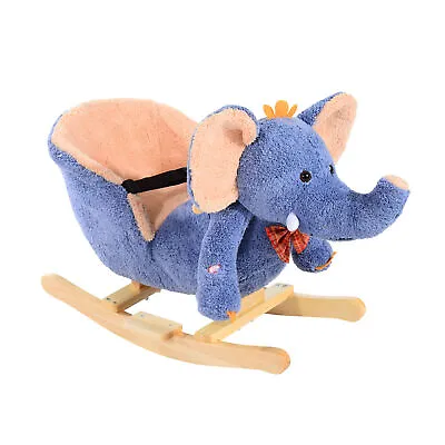 HOMCOM Rocking Horse Ride On Toy Seat Belt Safety Toddler Elephant Music • £42.99