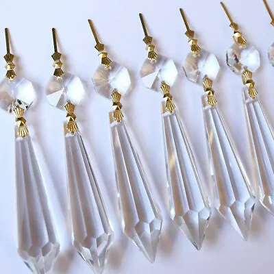 $13.99 • Buy 20PCs Chandelier Lamp Clear Crystal Icicle Prisms Bead Hanging Gold Pendant