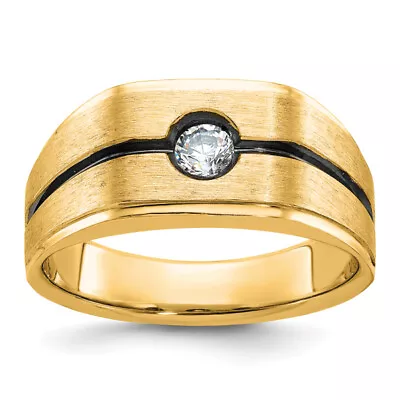 10K Yellow Gold Mens Black Diamond Wedding Band Ring • $1112