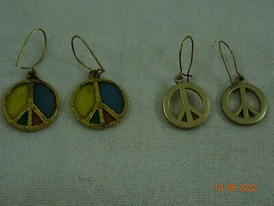 Vintage Faux Stained Glass Peace Sign Earrings 14K Hangers & Peace Sign Earrings • $58.49