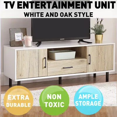 $119.99 • Buy Oak TV Stand 120cm Entertainment Unit Storage Cabinet Unit Cupboard Shelf New