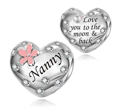 Nanny Pink Flower Charm I Love You To The Moon 💜 925 Sterling Silver Gift • £17.99