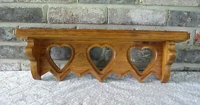 Vintage Oak Wood Wall Shelf Cut Out Corners Heart Cut Outs Zig Zag Bottom 21  L • $23.60