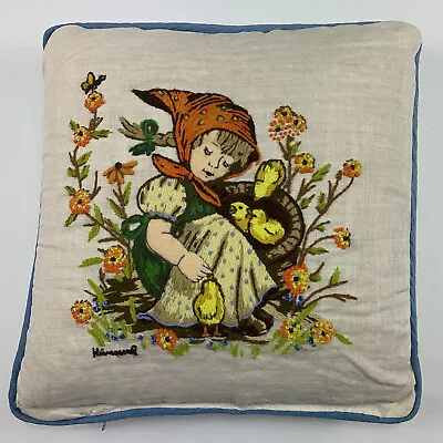 £22.59 • Buy Vintage Hummel Goebel Chick Girl Cross Stitched Embroidered Pillow Handmade