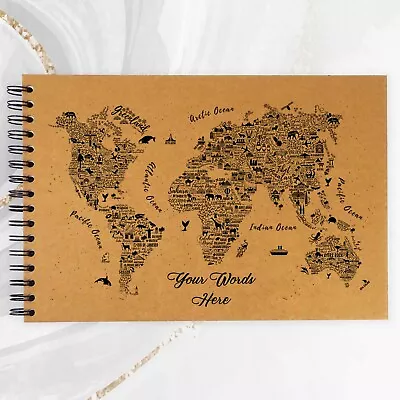 Personalised A5/A4/A3 WORD ART World Map Scrapbook Travel Journal Photo Album • £8.99