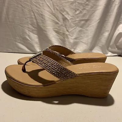 Mila Paoli Women 7.5 Brown Wedge Sandals Shoes [B7] • $25