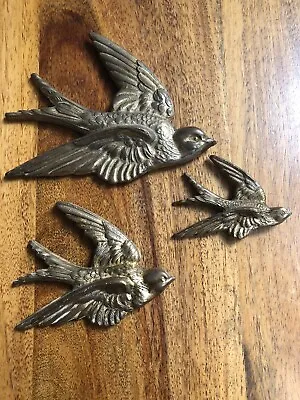 £22 • Buy Vintage Graduated Set Of 3 Solid Brass Wall Mounted Flying Swifts Birds Ducks 💙