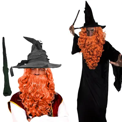 Wizard Cloak With Ginger Wig And Beard Set Costume Magical Film Prof Fancy Dress • £12.99