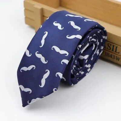 Blue Mustache Print Neck Tie Men Slim Bow Tie Handkerchief Suit Formal Neckties • $13.94