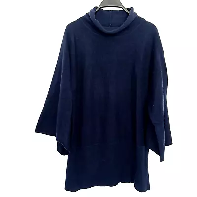 Margaret O'Leary 100% Cashmere Cowl Neck Kimono Sleeve Sweater Navy Blue Large • $47.99