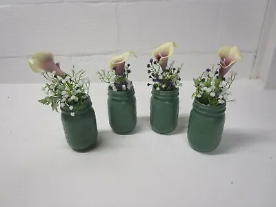 Lot #5 - 4 Handmade Mason Jars Wedding Table Centerpieces • $29.99