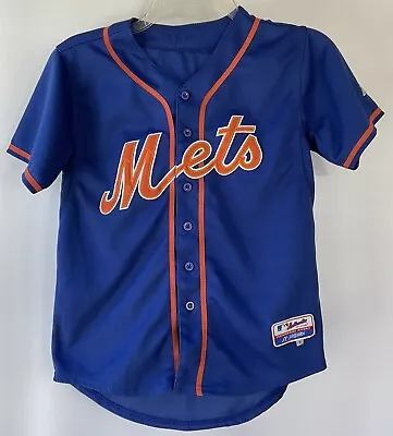 Majestic Authentic New York Mets Stitched Blue Jersey Youth Size Small • $35