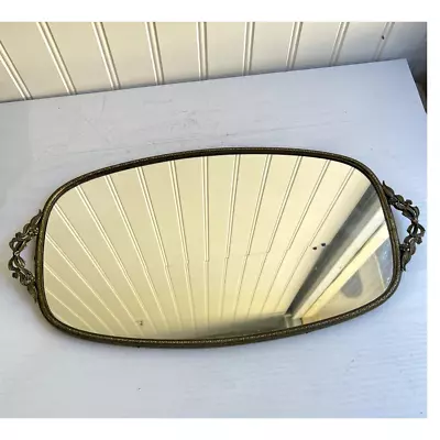 Vintage Matson Mirror Perfume Display Vanity Tray Brassy Gold Oval Bows Ornate • $44.99