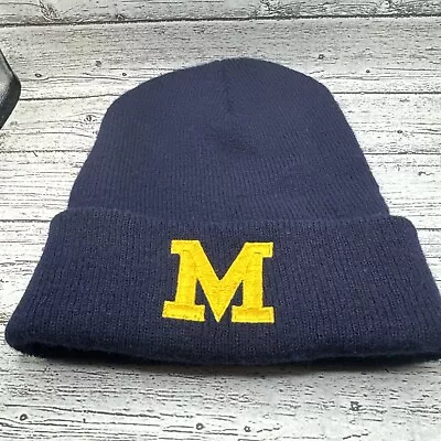 Vintage Michigan Wolverines Navy Blue Winter Beanie Hat Embroidered M USA Made • $17.95