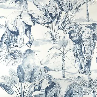 Grandeco Elephant Pastel Blue White Jungle Wildlife Paste The Wall Wallpaper • £19.99