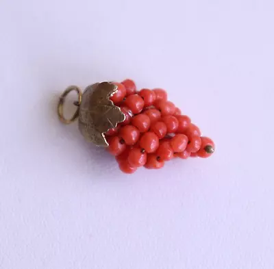 Vintage Antique Natural Coral Grape Charm Pendant • $55