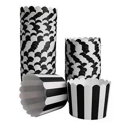 STARUBY 50 Pack Muffin Liners Baking Paper Cups Black And White Stripes Cupca... • $15.93