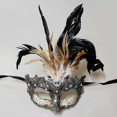 Venetian Silver Brocade Lace Masquerade Mask With Gems  • $14.99