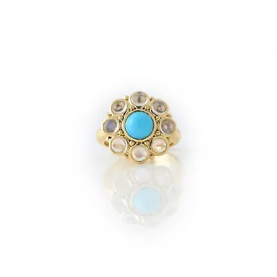$3900 • Buy Temple St. Clair Stella Flower Turquoise & Moonstone Ring 18k Yellow Gold