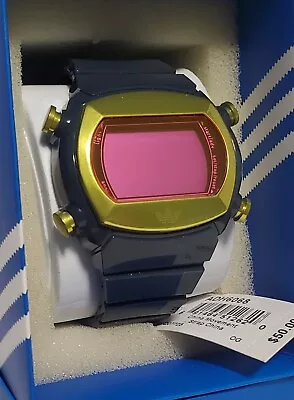 Adidas ADH6068 Unisex Digital Watch Blue Band Gold/Pink Bezel (needs Battery) • $35