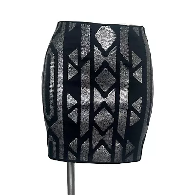 Marineblu S Sequin Aztec Tribal Geometric Print High Waist Stretchy Mini Skirt • $15.40