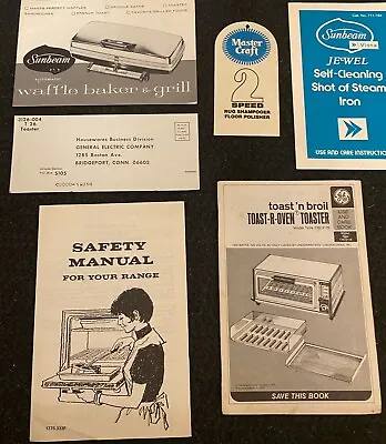 Sunbeam Baker / Steam Iron/ & GE Toast R Oven/ Safety Range VINTAGE Manual LOT * • $4.95