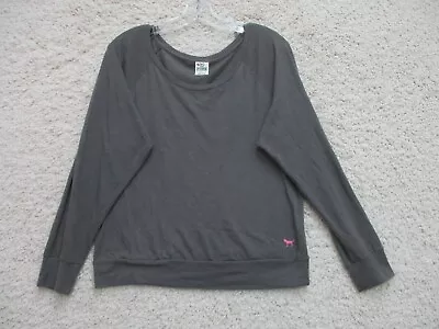 PINK Victorias Secret Sweater Medium Adult Dark Gray Boat Neck Dog Logo Womens M • $16.09