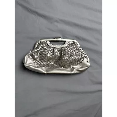 Vintage Clutch Leather Weave Evening Formal Wedding Purse Silver • $19