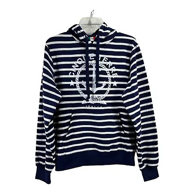 UnLimited Womens Nautical Sweatshirt M Blue Striped Hooded Cinque Terre Italia • $19.99