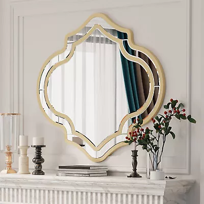 LUVODI Large Wall Mirror Elegant Champagne Glass Accent Mirrors Foyer Fireplace • £149.90