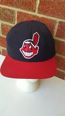 Vtg Cleveland Indians New Era Pro Model Chief Wahoo SnapBack M-L Hat Cap USA • $44.99
