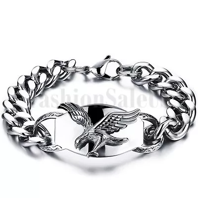 Biker Stainless Steel Flying Eagle Charm Wrist Link Bracelet Men??s Bangle Chain • $13.99