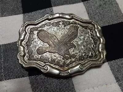 VTG Large Eagle Belt Buckle USA W Roping Around Edge Silver & Bronze Tone • $3.99