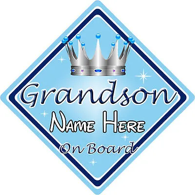 £3.99 • Buy Baby On Board Car Sign ~ Grandson On Board ~ L.Blue - Personalised 