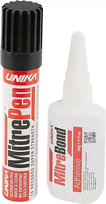 Unika Mitre Bond Superglue 50g & Activator Pen Super Glue Bonding Kit Fast&Free • £9.20