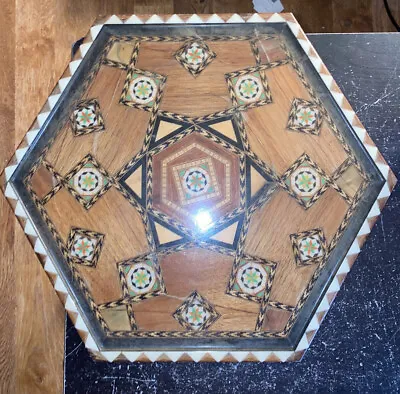 Vintage Marquetry Inlaid Wood Serving Tray Wall Art Plaque MCM 15x15 • $12.88