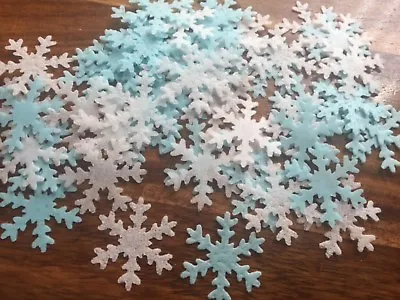 60 PRE CUT White Blue Frozen Snowflakes Rice Paper Edible Party Cupcake Toppers • £1.99