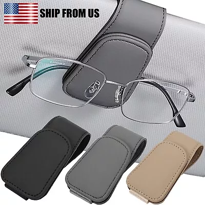 Magnetic Leather Sunglasses Holder For Car Sun Visor Eyeglass Hanger Clip USA • $8.69