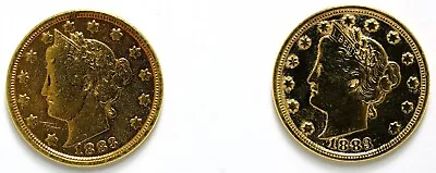 Set Of 2 Gold-Plated 1883 Liberty V Racketeer Nickel *No Cents* • $62.99