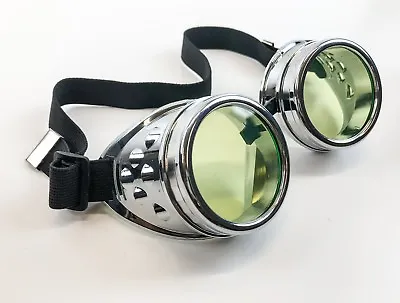 Green Lens Silver Goggles Steampunk Punk Goth Burning Man Sun Glass 3 Set Lens  • $12.99