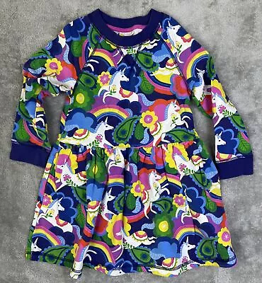 MINI BODEN GIRLS 5-6 Yrs RAINBOW UNICORN ROUND NECK LONG SLEEVE DRESS • $22