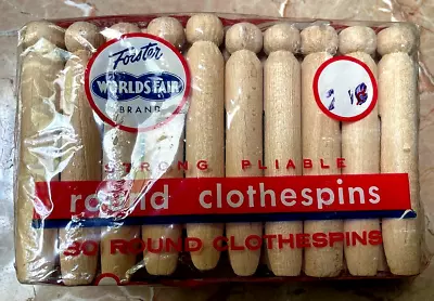 Foster Worlds Fair Round Clothespins Vintage Pack Of 24 Wood NEW SEALED • $3.99