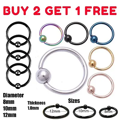 Ball Closure Ring BCR Captive Bead Hoop Nose Eyebrow Septum Lip 6mm -12mm • £0.99